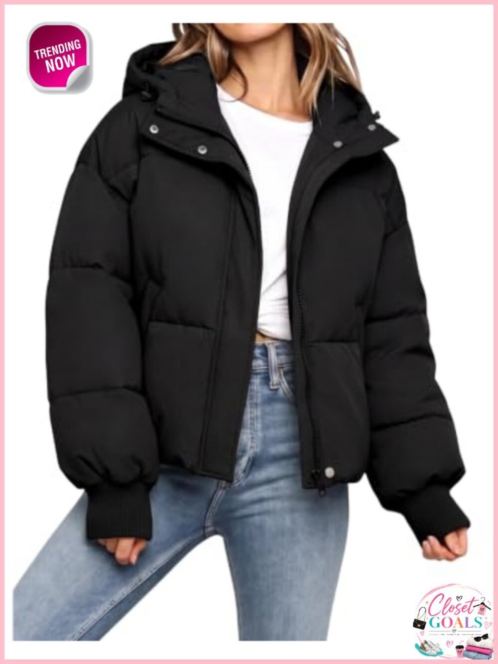 Womens Cropped Puffer Jacket Short Quilted Winter Coat Hood